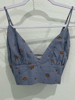 Reformation Floral Strap Top 90's Coquette Dainty Feminine Blue Crop Festival